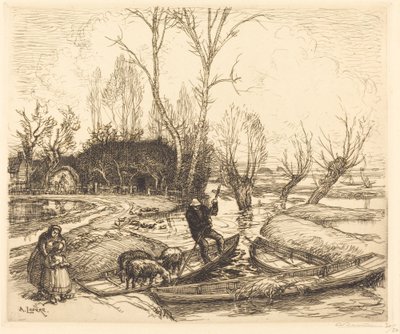 In the Deluged Marsh - The Shepherd (Au marais inonde - Le berger) 作： Auguste Lepere