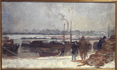 セーヌ川、オーステルリッツ広場、雪の効果、1900年頃（油彩） 作： Auguste Lepere