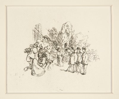 牛に乗る婦人、その他の人物、象 作： Auguste Lepere