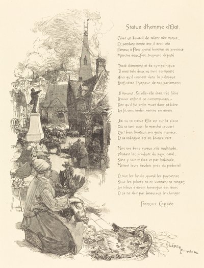 1886 年に公開された男性の像。 作： Auguste Lepere