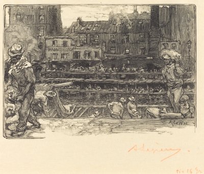 荷降ろし、セントマーチン運河 作： Auguste Lepere