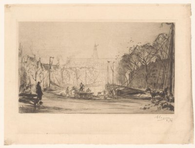 Spaarne と Sint Bavo の眺め 作： Auguste Lepère (signed by artist)
