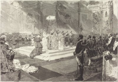 スペイン宮廷での王室の洗礼 作： Auguste Lepère after Daniel Vierge