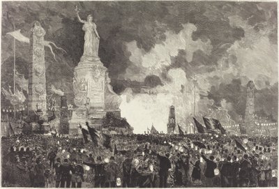 7月14日。 共和国広場のイルミネーション 作： Auguste Lepère after Henri Louis Scott