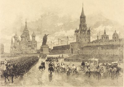 皇帝の戴冠式。 インペリアル コルテージュがロワイヤル広場を横切る 作： Auguste Lepère and Auguste Gérardin