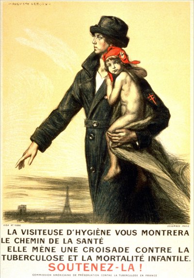 オーギュスト・ルルー(1871-1954)作画、フランスの結核対策アメリカ委員会のポスター。 作： オーギュスト・ルルー