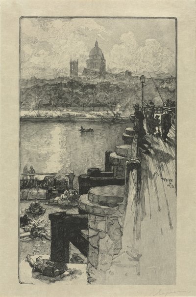 [桟橋の漁師、パリ] 作： Auguste Louis Lepère