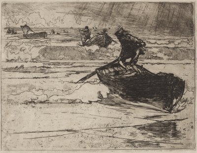嵐の前に逃げる漁師 作： Auguste Louis Lepère