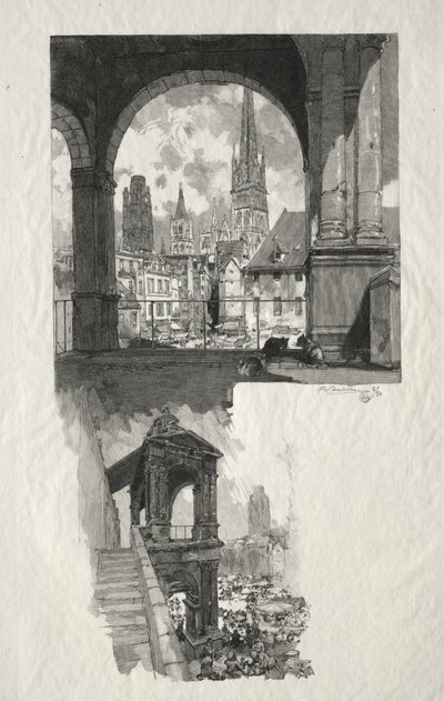 ルーアンのイラスト: オート ヴィエイユ ツアー広場。 プライドの詩 作： Auguste Louis Lepère