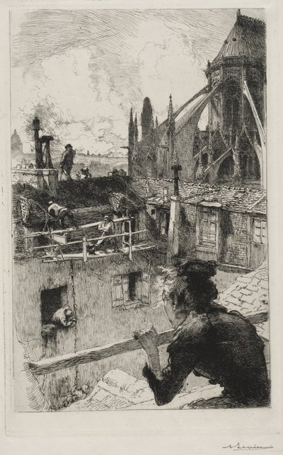 ノートルダム近くの屋上で 作： Auguste Louis Lepère
