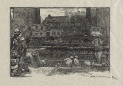 しっくいの荷降ろし (Canal St. Martin) 作： Auguste Louis Lepère