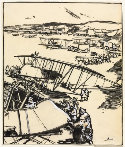 地面に休んでいる飛行機 (直腸) 作： Auguste Louis Lepère