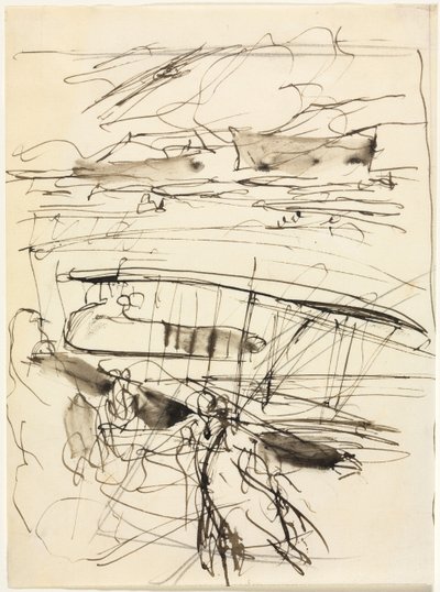 地面に休む飛行機 (裏面) 作： Auguste Louis Lepère
