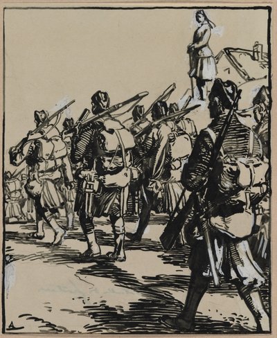 国境の戦い: イギリス兵のグループ 作： Auguste Louis Lepère