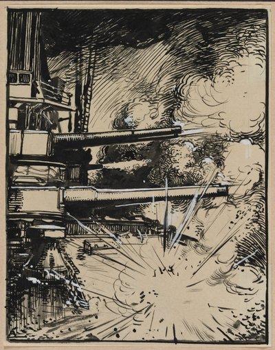大砲を狙ってキュイラスで爆発する爆弾 作： Auguste Louis Lepère
