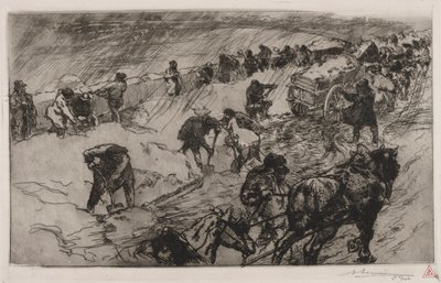 雪と戦う、ケオフルール、1890年。 作： Auguste Louis Lepère