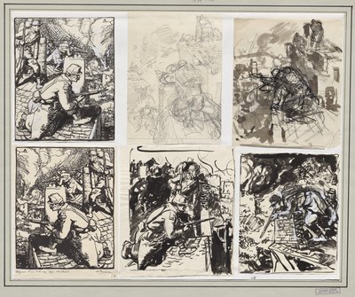 シャルルロワ後の村を守る 作： Auguste Louis Lepère
