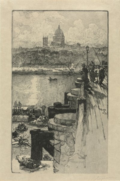 [桟橋の漁師、パリ] 作： Auguste Louis Lepère