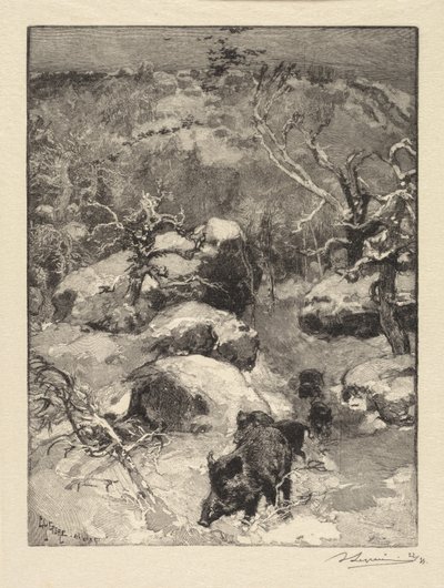 フォンテーヌブローの森：キュヴィエ・シャティヨンの断崖 作： Auguste Louis Lepère