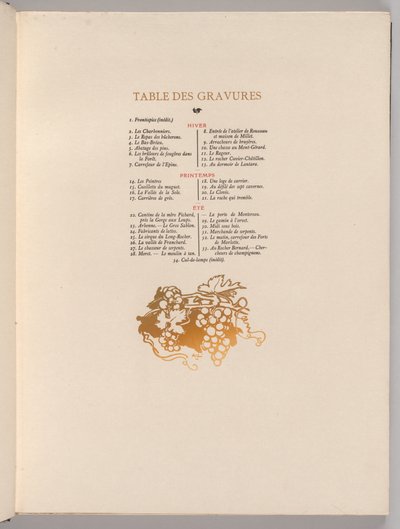 フォンテーヌブローの森：ブドウ、カルドランプの彫刻のテーブルラフォレドフォンテーヌブロー...、1908 作： Auguste Louis Lepère