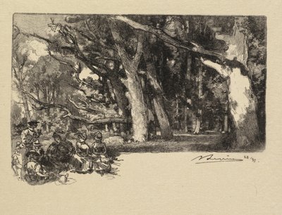 フォンテーヌブローの森：木の下の正午ラフォーレドフォンテーヌブロー：ミディスースボワ、1890年。 作： Auguste Louis Lepère
