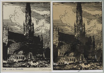 ブリュッセル市庁舎が炎上 作： Auguste Louis Lepère