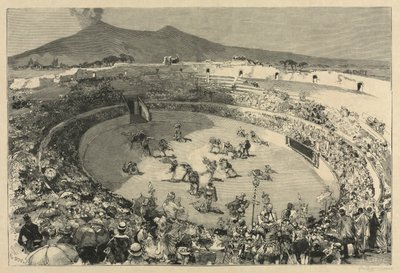 イタリア。ポンペイ祭、剣闘士のサーカス、1884年。 作： Auguste Louis Lepère