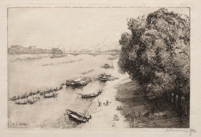 ナショナルブリッジのセーヌ川、1914年。 作： Auguste Louis Lepère