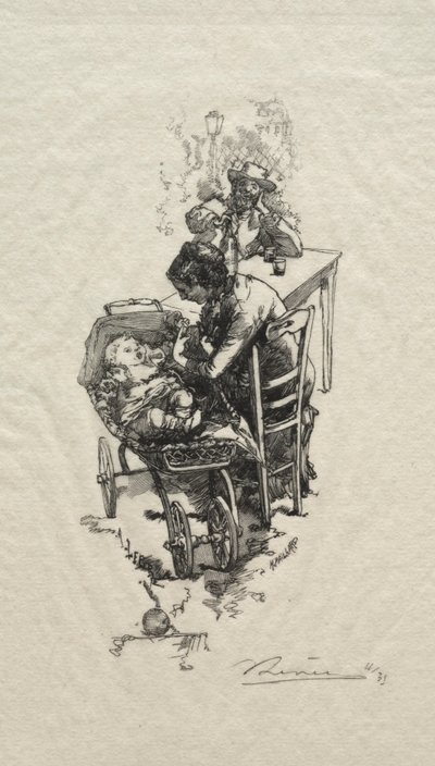 ゆりかごの中の女性。 作： Auguste Louis Lepère