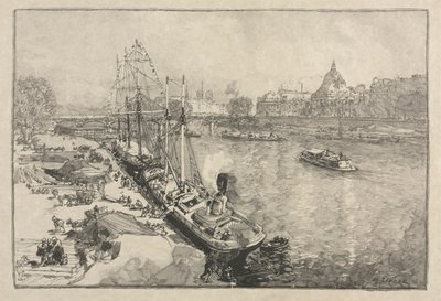 [パリ、ドックの大型汽船] 作： Auguste Louis Lepère