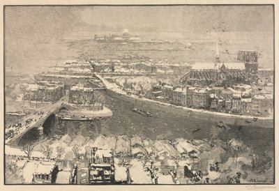 雪の中のパリ、1890年。 作： Auguste Louis Lepère