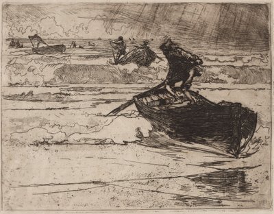 嵐の前に逃げる漁師 作： Auguste Louis Lepère