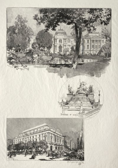 イラスト付きルーアン: 博物館。 聖マリアの噴水。 芸術劇場 作： Auguste Louis Lepère