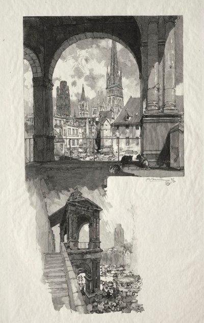 ルーアンのイラスト: オート ヴィエイユ ツアー広場。 プライドの詩 作： Auguste Louis Lepère