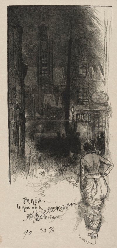 Rue de la Montagne, サン ジュヌヴィエーヴ 作： Auguste Louis Lepère