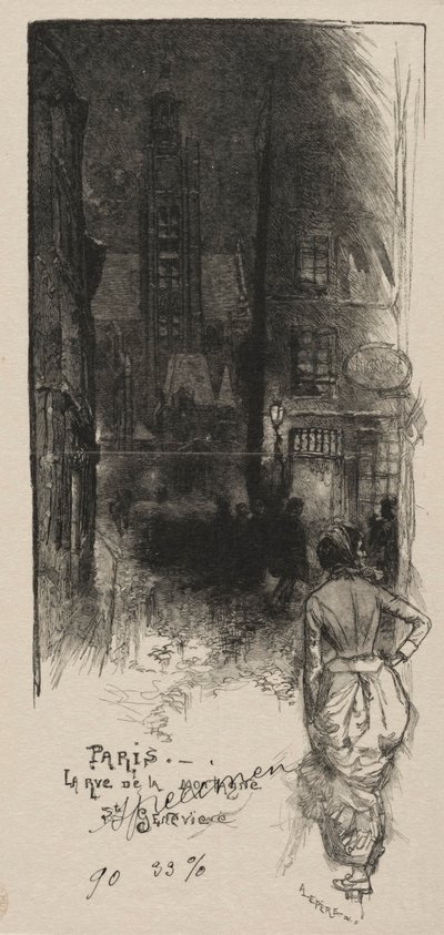 サンジュヌヴィエーヴのモンターニュ通り。 作： Auguste Louis Lepère