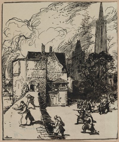 モーブージュの包囲戦、1914年。 作： Auguste Louis Lepère