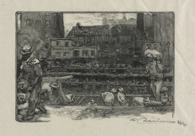 しっくいの荷降ろし (Canal St. Martin) 作： Auguste Louis Lepère