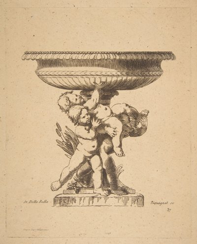 噴水を持ち上げる 3 人の子供の装飾デザイン、19 世紀。 作： Auguste Pequegnot