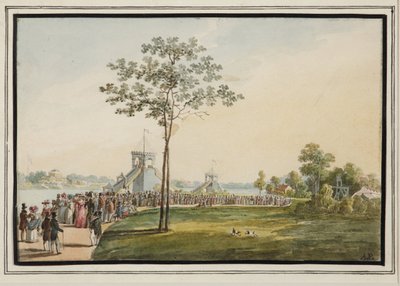 クレストフスキー島のジェット コースター - オーギュスト ポワロー (1780-1844)。 紙に水彩 作： Auguste Poireau