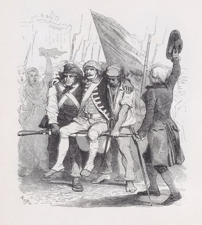 1836 年 7 月 14 日、『ベランジェ全集』より。 作成者: オーギュスト・ラフェ、ラコステ、ウジェーヌ・ギヨーモ。 作： Auguste Raffet, Lacoste, Eugène Guillaumot