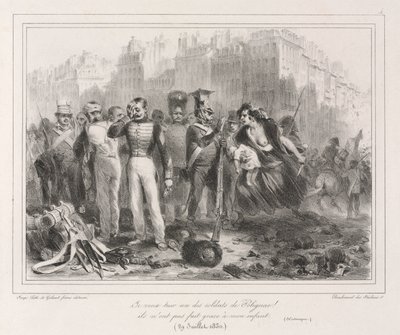 1831年のアルバム：ポリニャックの兵士の一人を殺したい. 彼らは私の子供を惜しまなかった (歴史的) 作： Auguste Raffet