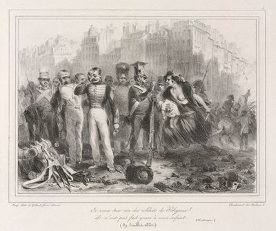 1831年のアルバム：ポリニャックの兵士の1人を殺したい。彼らは私の子供を惜しまなかった 作： Auguste Raffet