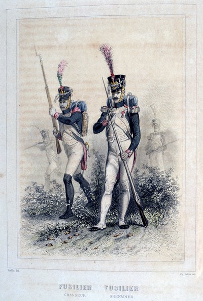 1859年、Fusilier GrenadierおよびFusilier Chasseurs。 作： Auguste Raffet