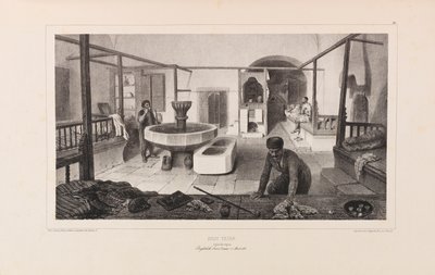 タタール風呂、休憩室。 アナトール・ド・デミドフ作「ロシアの航海」より、1837年。 作： Auguste Raffet