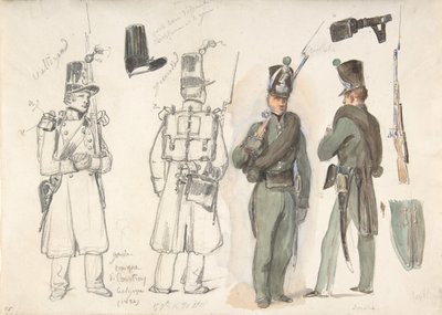 コートレイ、ベルギー、1832 年の市民警備員のユニフォーム。 作： Auguste Raffet