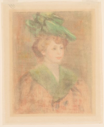 緑の帽子の貴婦人 (Mlle. Dieterle?) 作： Auguste Renoir
