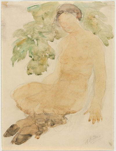 フォネス, c.1905 (黒鉛の上に水彩) 作： Auguste Rodin