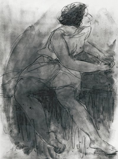 イサドラ・ダンカン（1878-1927）（鉛筆と紙で洗う） 作： Auguste Rodin