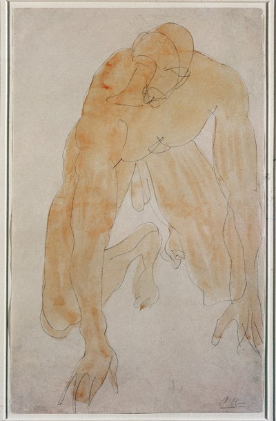 土下座する男（水彩画 作： Auguste Rodin